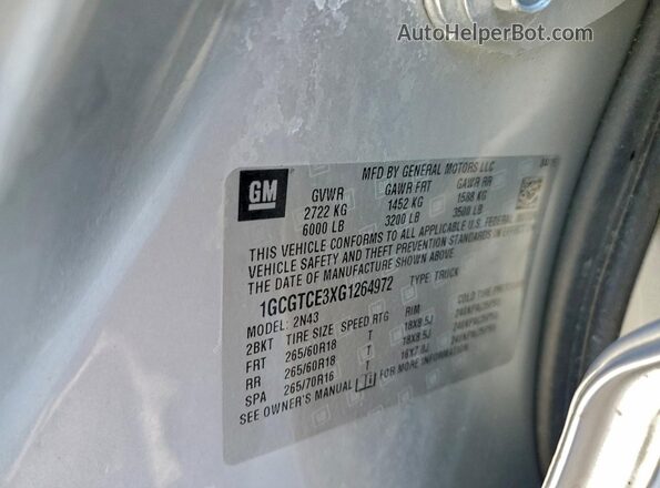 1GCGTCE3XG1264972 2016 CHEVROLET COLORADO Silver Widok komory silnika