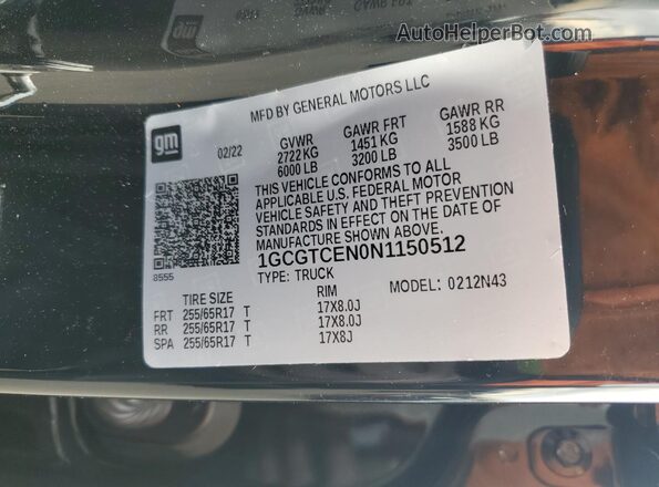 1GCGTCEN0N1150512 2022 CHEVROLET COLORADO Black Vista del compartimento del motor