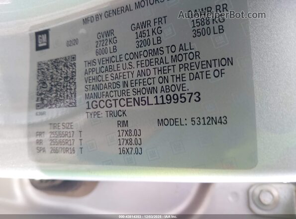 1GCGTCEN5L1199573 2020 CHEVROLET COLORADO Silver Вид підкапотного простору