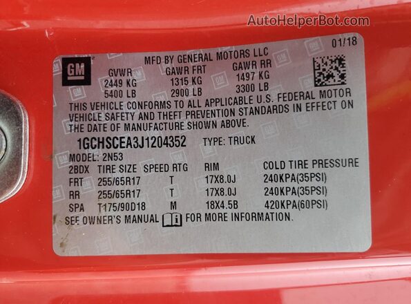 1GCHSCEA3J1204352 2018 CHEVROLET COLORADO Red 