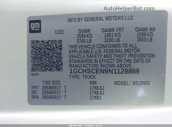 1GCHSCEN9N1128869 2022 CHEVROLET COLORADO White Շարժիչի բաժամունքի տեսք