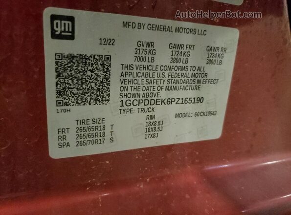 1GCPDDEK6PZ165190 2023 CHEVROLET 1500 Maroon Widok komory silnika