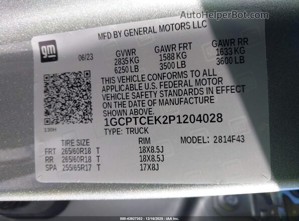 1GCPTCEK2P1204028 2023 CHEVROLET COLORADO Gray ძრავის განყოფილების ხედი