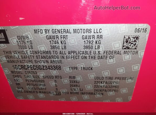 1GCRCPEC5GZ343368 2016 CHEVROLET SILVERADO Red Widok komory silnika