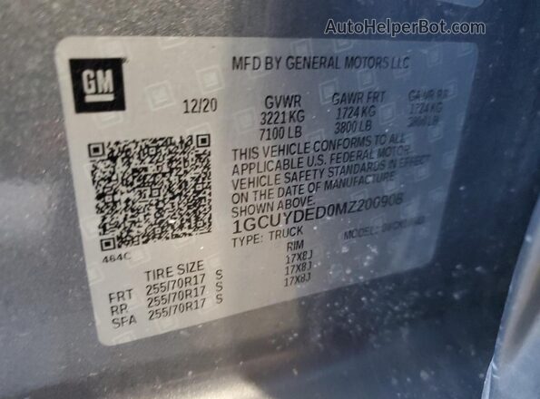 1GCUYDED0MZ200908 2021 CHEVROLET SILVERADO Gray ძრავის განყოფილების ხედი