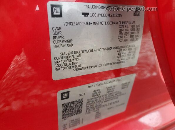1GCUYEED7LZ119215 2020 CHEVROLET 1500 Красный Вид подкапотного пространства