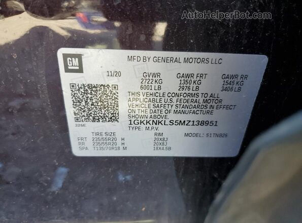 1GKKNKLS5MZ138951 2021 GMC ACADIA Burgundy VIN կոդի պիտակի տեսք