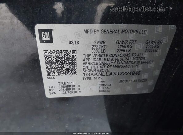 1GKKNLLAXJZ224846 2018 GMC ACADIA Черный Вид подкапотного пространства