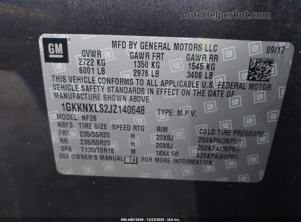 1GKKNXLS2JZ140648 2018 GMC ACADIA Черный Вид подкапотного пространства