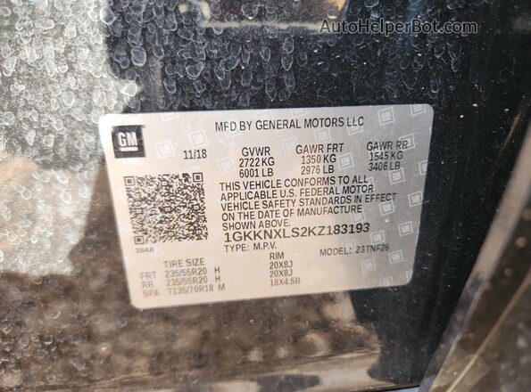 1GKKNXLS2KZ183193 2019 GMC ACADIA Black Widok wnętrza 360 stopni