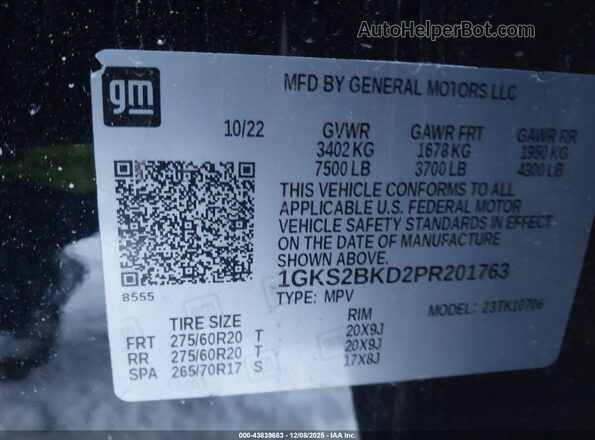 1GKS2BKD2PR201763 2023 GMC YUKON Черный Вид подкапотного пространства