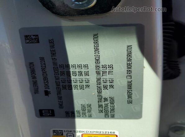 1GKS2BKDXPR212168 2023 GMC YUKON White Widok wnętrza 360 stopni