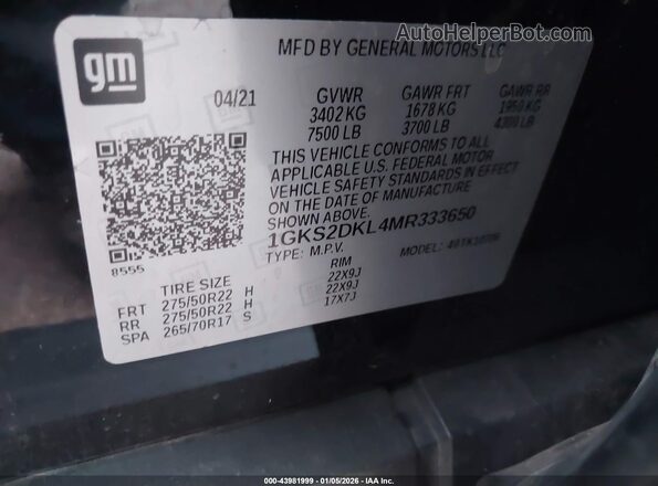 1GKS2DKL4MR333650 2021 GMC YUKON  Engine compartment view