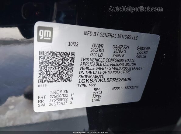 1GKS2DKL5PR526409 2023 GMC YUKON Черный Вид подкапотного пространства