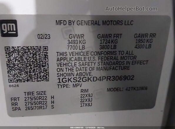 1GKS2GKD4PR306902 2023 GMC YUKON Белый Вид подкапотного пространства
