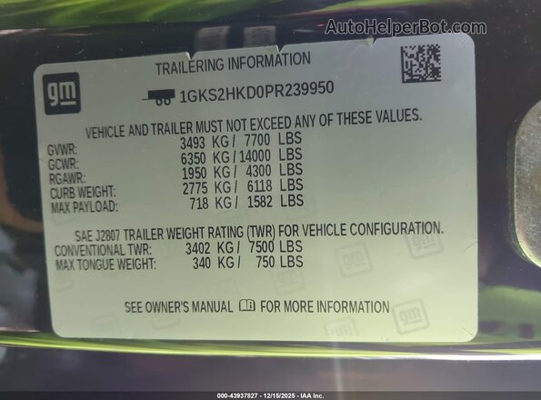 1GKS2HKD0PR239950 2023 GMC YUKON Черный Вид подкапотного пространства