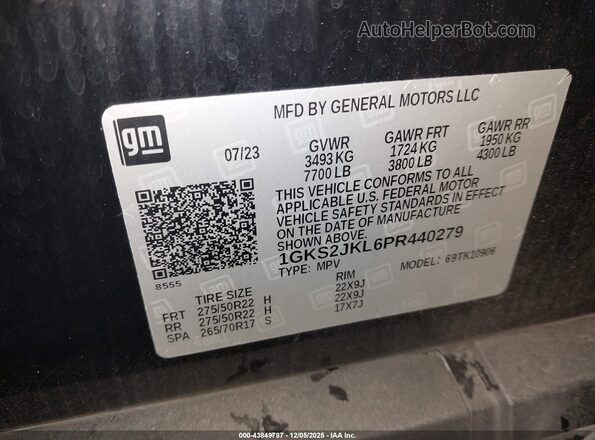 1GKS2JKL6PR440279 2023 GMC YUKON Black Widok komory silnika