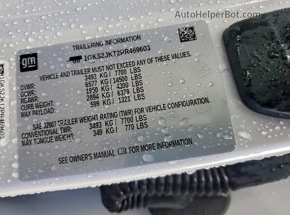 1GKS2JKT2PR469603 2023 GMC YUKON White Вид наклейки з VIN-кодом