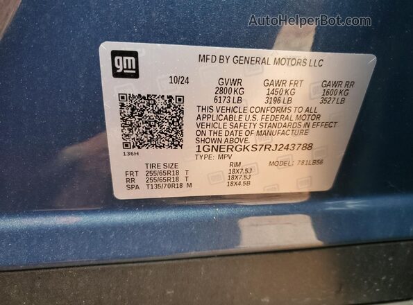 1GNERGKS7RJ243788 2024 CHEVROLET TRAVERSE Blue VIN sticker view