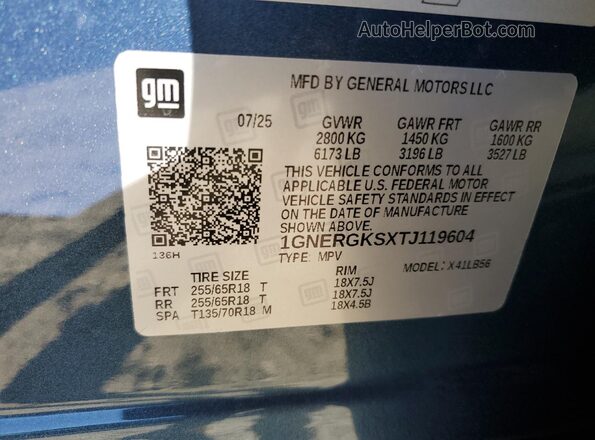 1GNERGKSXTJ119604 2026 CHEVROLET TRAVERSE Blue 360 interior view