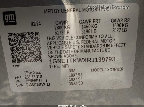 1GNETTKWXRJ139793 2024 CHEVROLET TRAVERSE Silver Engine compartment view