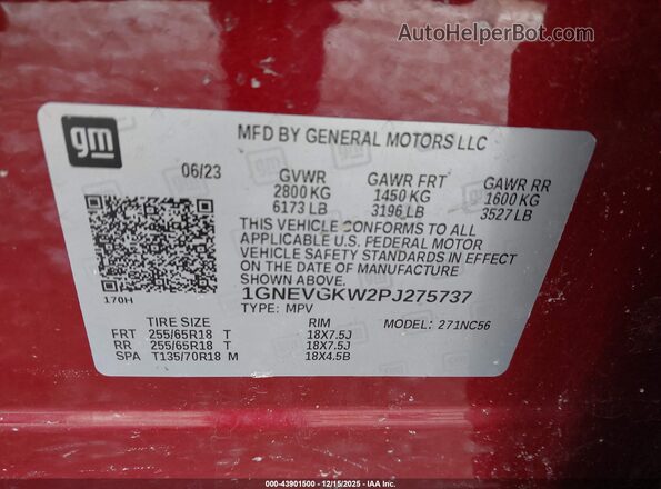 1GNEVGKW2PJ275737 2023 CHEVROLET TRAVERSE Красный Вид подкапотного пространства