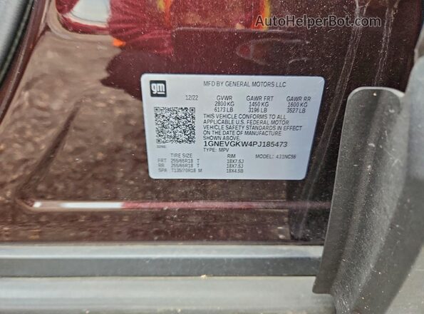 1GNEVGKW4PJ185473 2023 CHEVROLET TRAVERSE Burgundy VIN sticker view