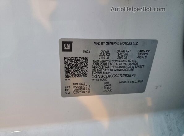 1GNSCBKC9JR283974 2018 CHEVROLET TAHOE White 