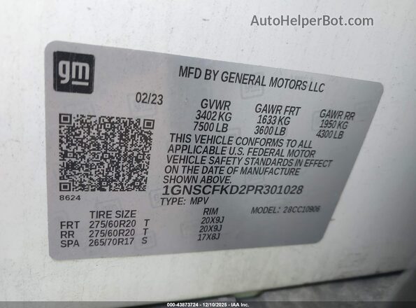 1GNSCFKD2PR301028 2023 CHEVROLET SUBURBAN White ძრავის განყოფილების ხედი