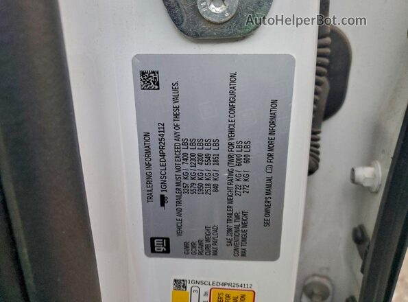 1GNSCLED4PR254112 2023 CHEVROLET TAHOE White VIN კოდის სტიკერის ხედი