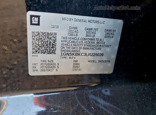1GNSKBKC3LR225039 2020 CHEVROLET TAHOE Black VIN կոդի պիտակի տեսք