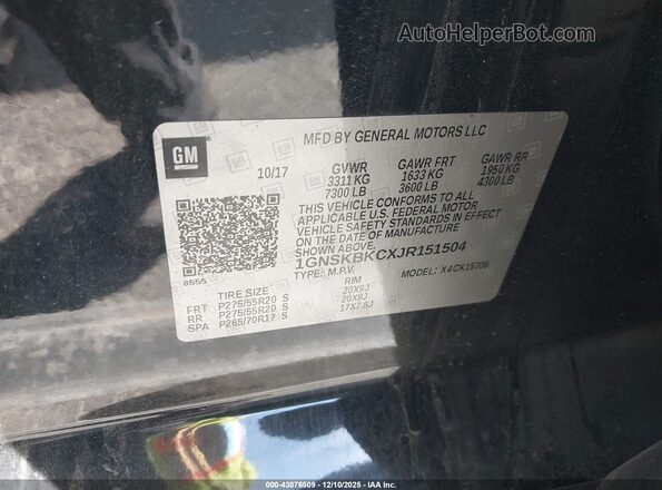 1GNSKBKCXJR151504 2018 CHEVROLET TAHOE Black 