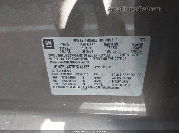 1GNSKCKC7GR248755 2016 CHEVROLET TAHOE Коричневый Вид подкапотного пространства