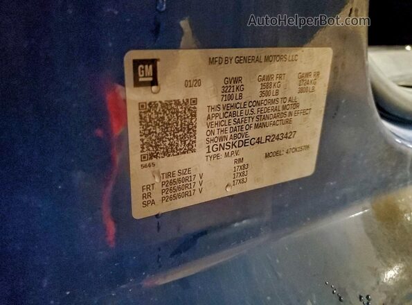 1GNSKDEC4LR243427 2020 CHEVROLET TAHOE Blue VIN კოდის სტიკერის ხედი