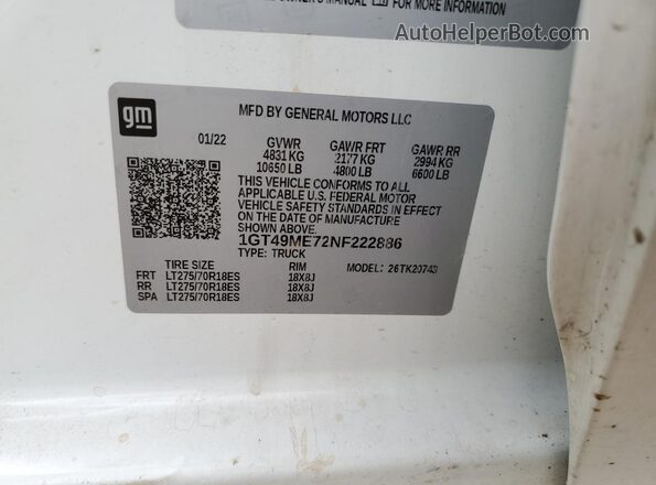 1GT49ME72NF222886 2022 GMC SIERRA White ძრავის განყოფილების ხედი