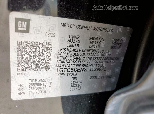 1GTG5CEN2L1129071 2020 GMC CANYON Black Widok naklejki z numerem VIN