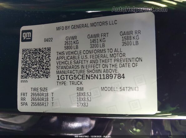 1GTG5CEN5N1189784 2022 GMC CANYON Черный Вид подкапотного пространства