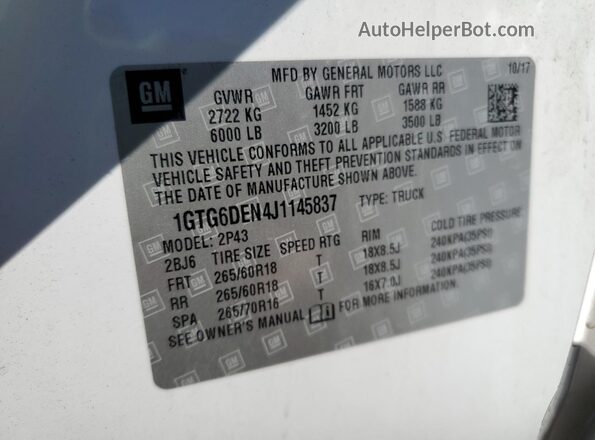 1GTG6DEN4J1145837 2018 GMC CANYON White 