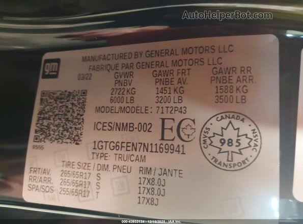 1GTG6FEN7N1169941 2022 GMC CANYON Black Widok komory silnika
