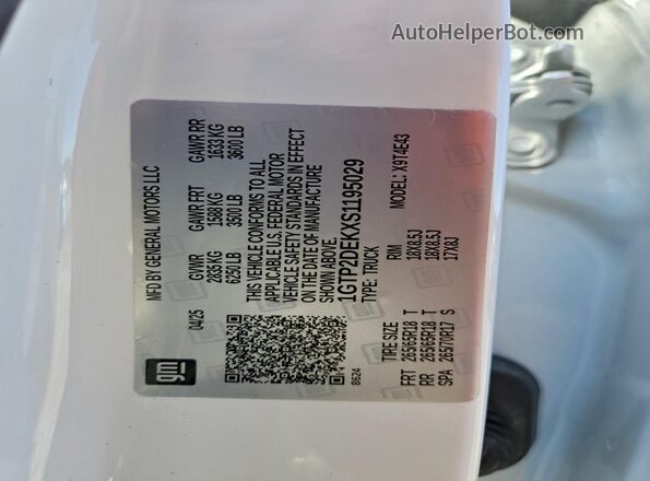 1GTP2DEKXS1195029 2025 GMC CANYON White VIN sticker view