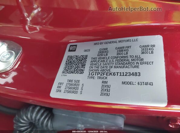 1GTP2FEK6T1123483 2026 GMC CANYON Red Շարժիչի բաժամունքի տեսք