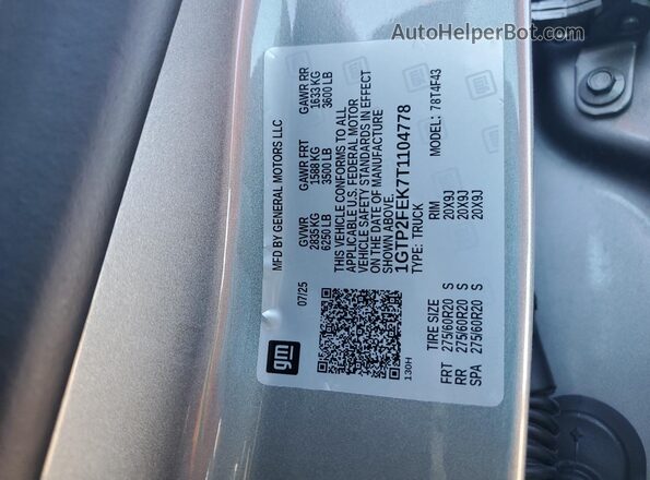 1GTP2FEK7T1104778 2026 GMC CANYON Silver Vista del compartimento del motor