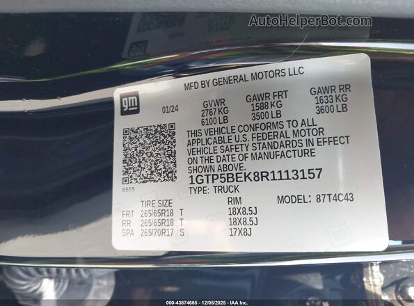 1GTP5BEK8R1113157 2024 GMC CANYON Black Շարժիչի բաժամունքի տեսք