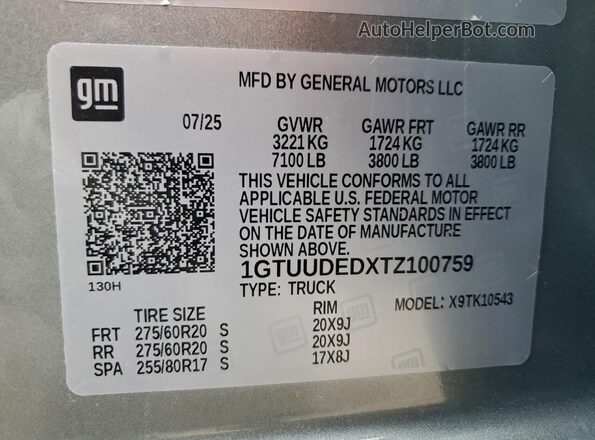 1GTUUDEDXTZ100759 2026 GMC SIERRA Серый Панорамный вид салона 360°