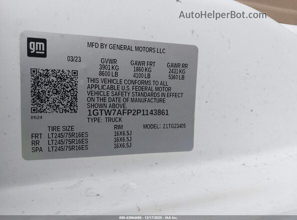 1GTW7AFP2P1143861 2023 GMC SAVANA CARGO White Widok komory silnika