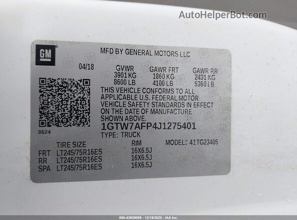 1GTW7AFP4J1275401 2018 GMC SAVANA White Engine compartment view