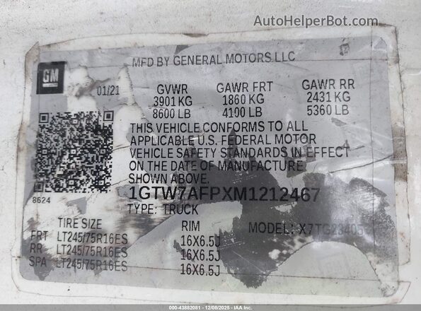 1GTW7AFPXM1212467 2021 GMC SAVANA CARGO Белый Вид подкапотного пространства