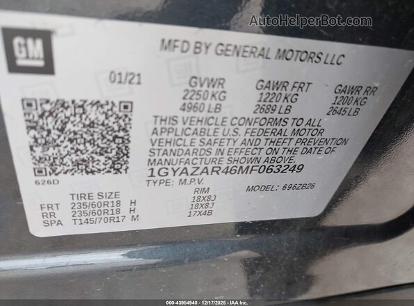 1GYAZAR46MF063249 2021 CADILLAC XT4 Black Widok komory silnika