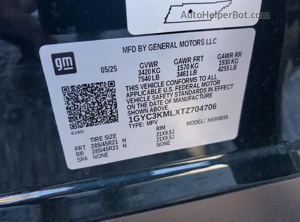 1GYC3KMLXTZ704706 2026 CADILLAC VISTIQ Green VIN կոդի պիտակի տեսք