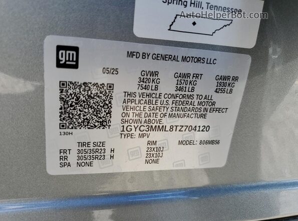 1GYC3MML8TZ704120 2026 CADILLAC VISTIQ Gray VIN կոդի պիտակի տեսք